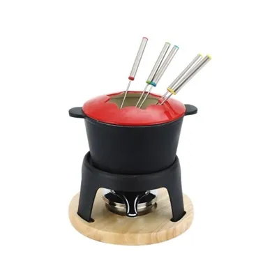Enamel Chocolate Fondue Pot Plate Set with Fork